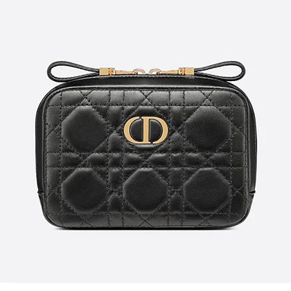 Dior Women Small Dior Caro Zipped Pouch Black Cannage Lambskin