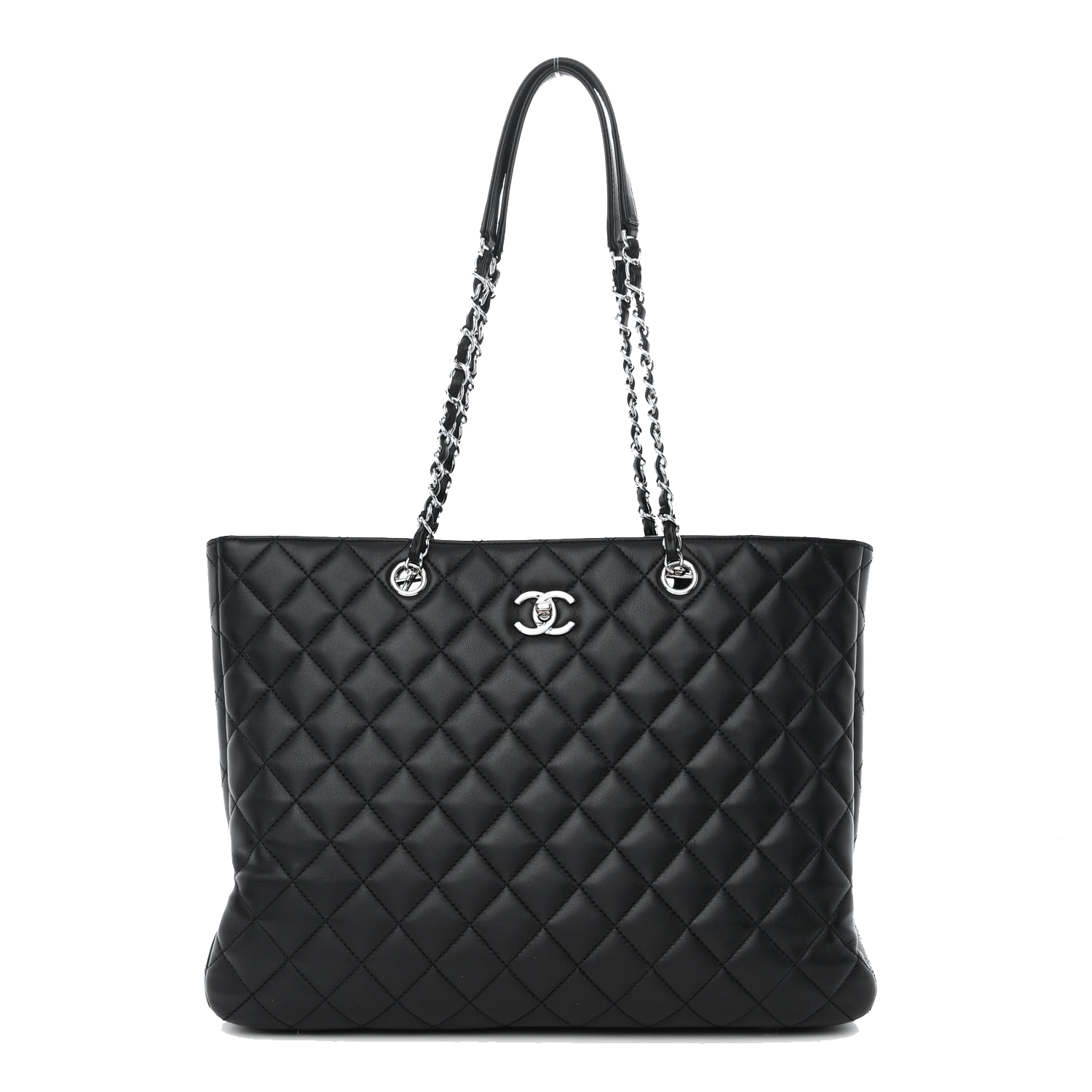 CHANEL CALFSKIN QUILTED LARGE TURN LOCK SHOPPING TOTE BLACK