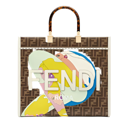 Fendi Women Sunshine Medium FF Glazed Fabric Shopper with Inlay