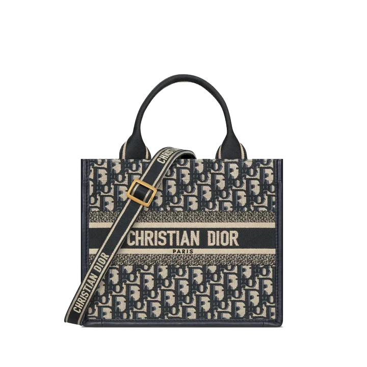 Dior CD Women Mini Dior Book Tote Blue Dior Oblique Embroidery