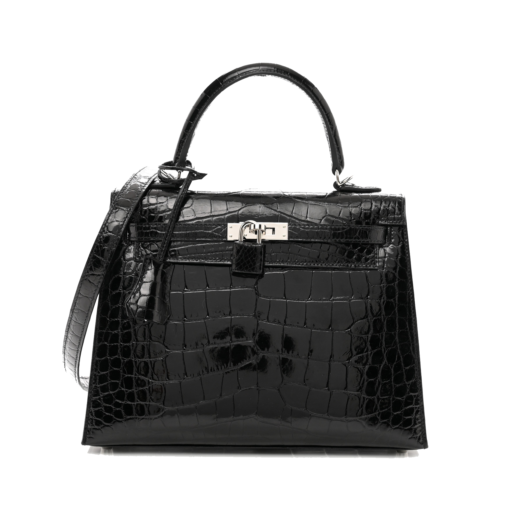 HERMES SHINY ALLIGATOR KELLY SELLIER 25 BLACK