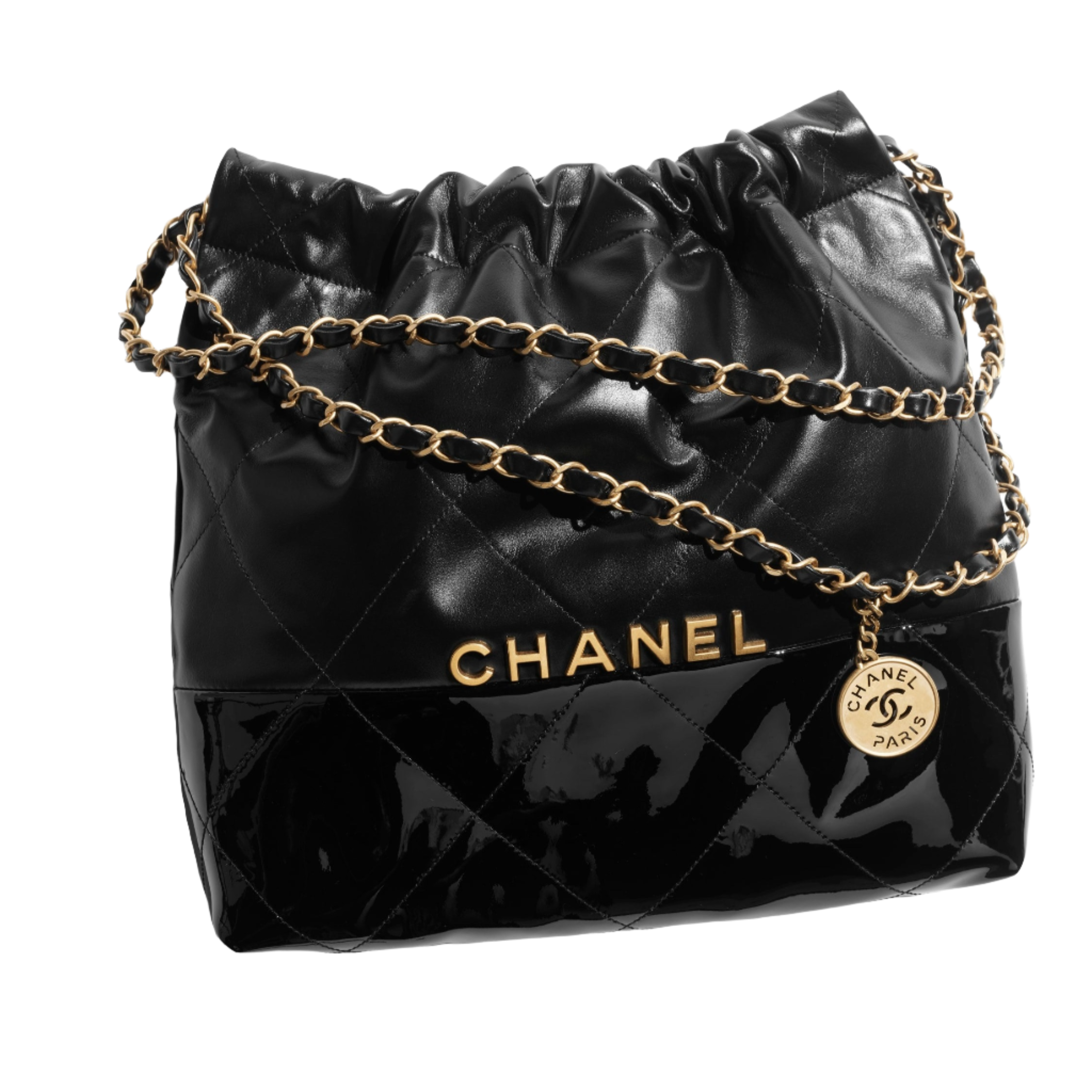 CHANEL mini handbag Shiny calfskin gold tone metal coral light Black