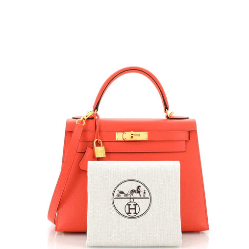 Kelly Handbag Rouge Pivoine Epsom with Gold Hardware 28