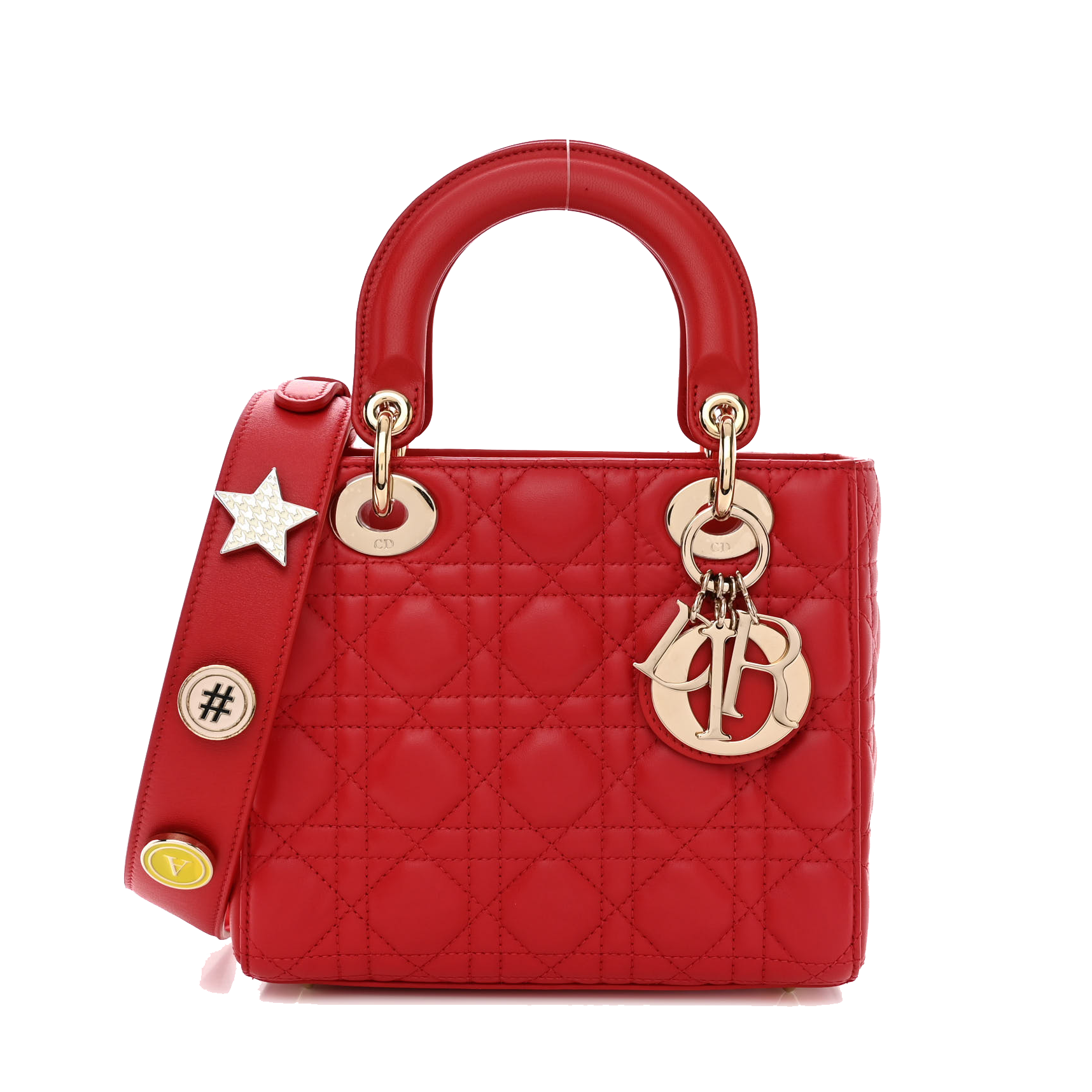 CHRISTIAN DIOR LAMBSKIN CANNAGE SMALL LUCKY BADGES LADY DIOR RED