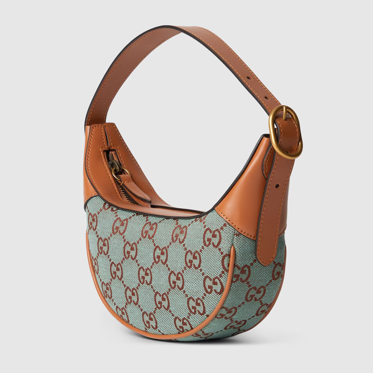 Ophidia super mini shoulder bag in pale blue and brown canvas