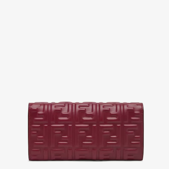 Fendi Baguette Continental Wallet With Chain - Burgundy nappa leather wallet