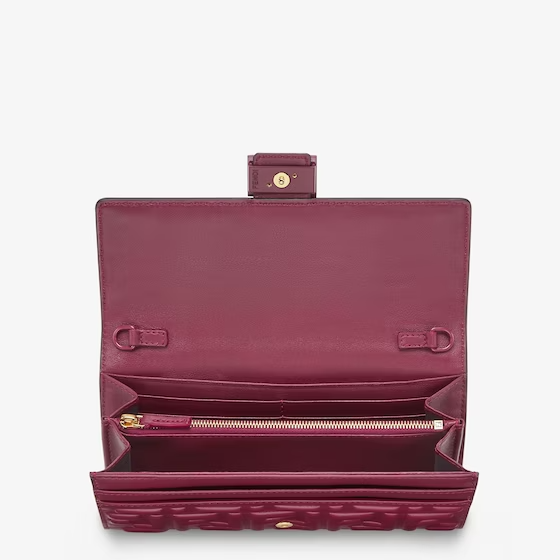 Fendi Baguette Continental Wallet With Chain - Burgundy nappa leather wallet
