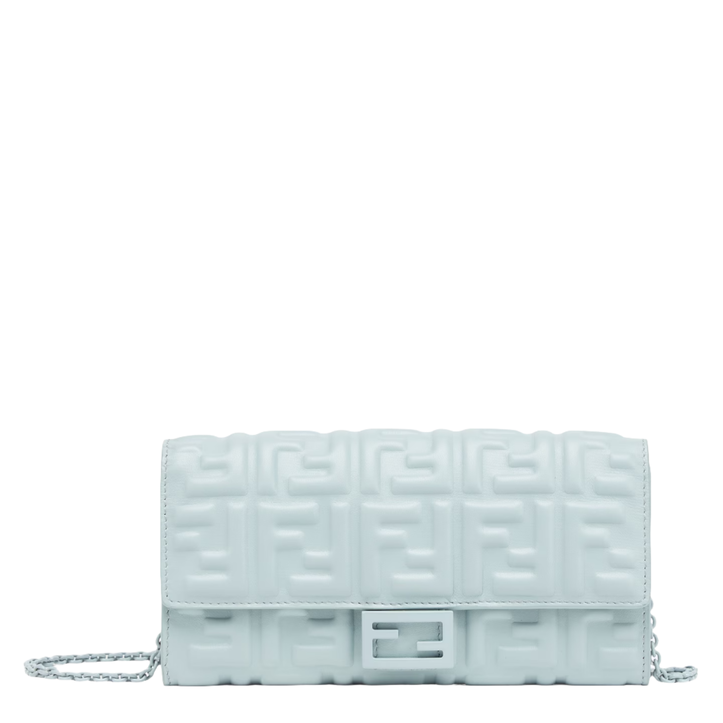 Fendi Baguette Continental Wallet With Chain - Light blue nappa leather wallet