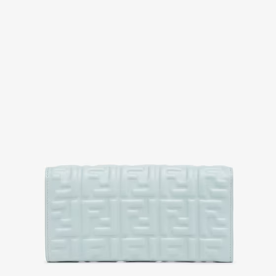 Fendi Baguette Continental Wallet With Chain - Light blue nappa leather wallet