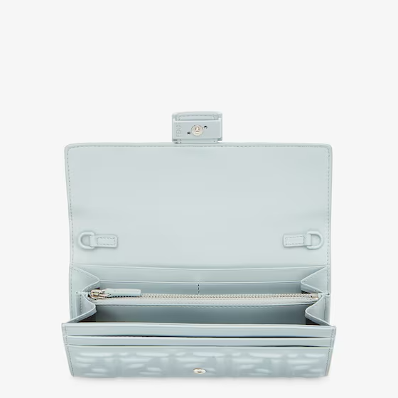 Fendi Baguette Continental Wallet With Chain - Light blue nappa leather wallet