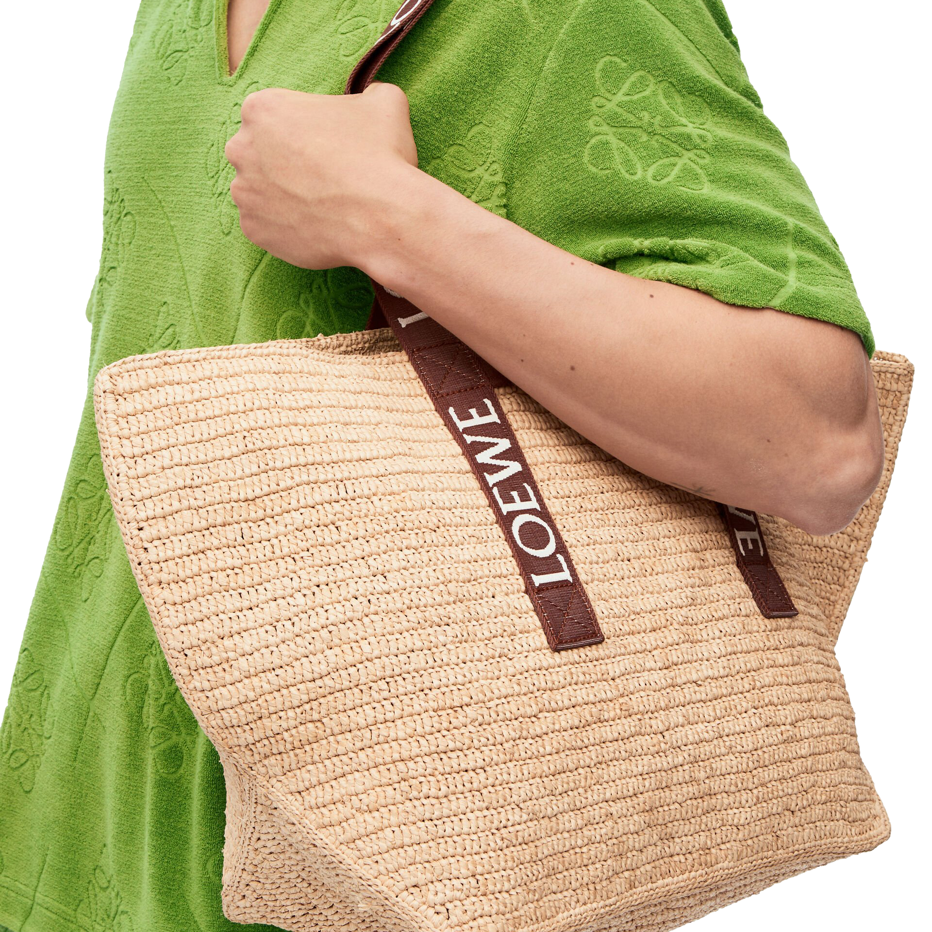 Loewe Fold Shopper In Raffia Natural Tan