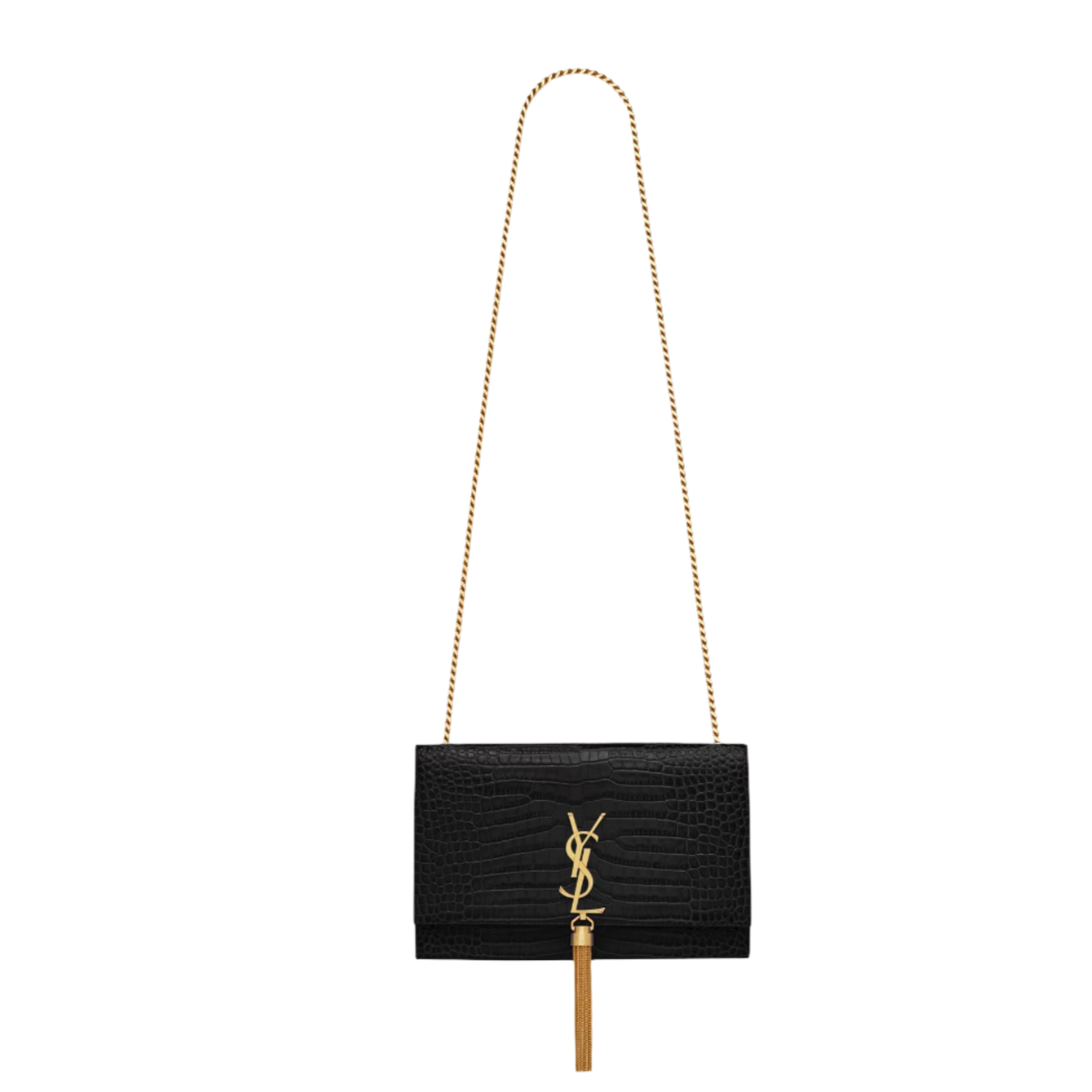 SAINT LAURENT YSL KATE MEDIUM TASSEL IN CROCODILE-EMBOSSED LEATHER
