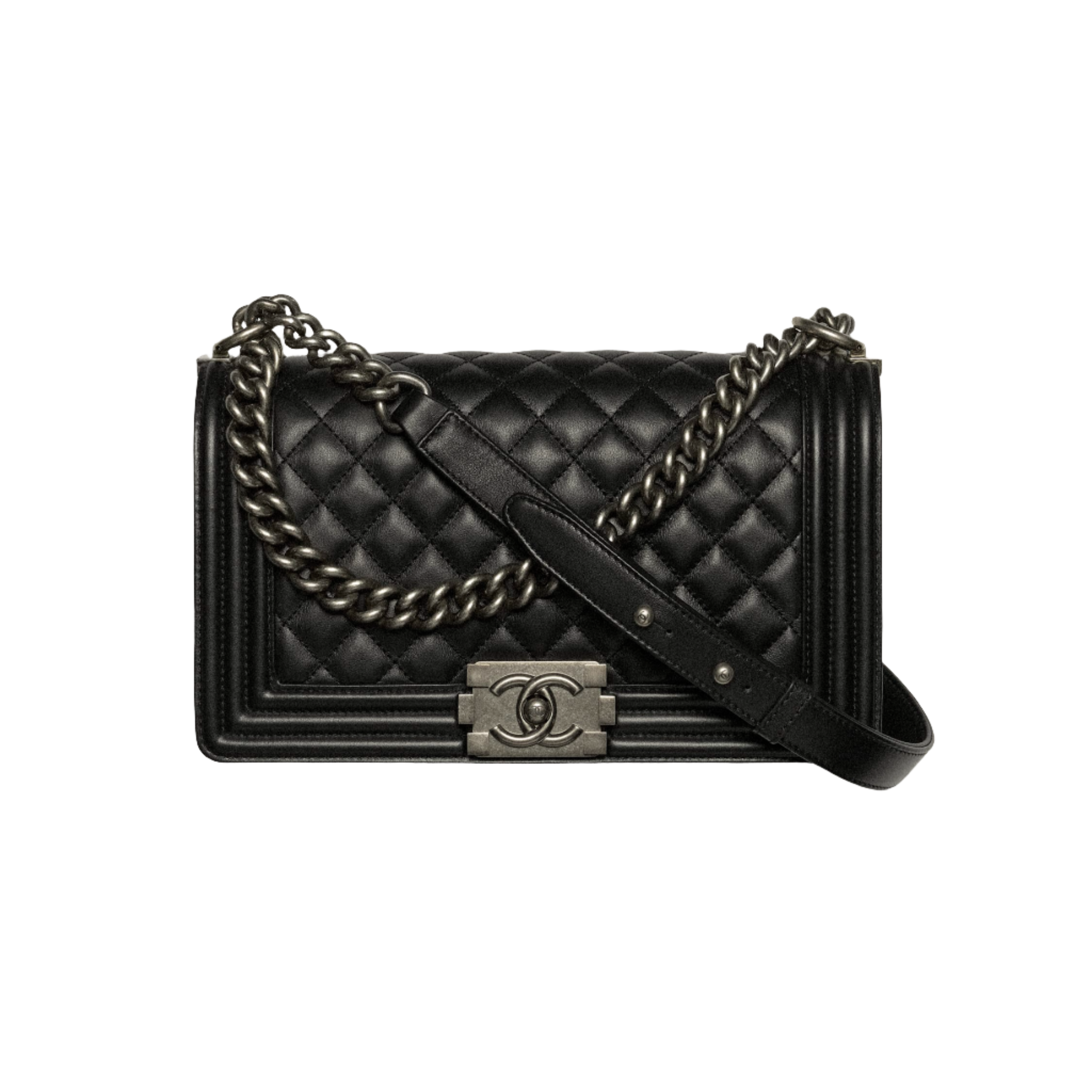 CHANEL Calfskin ruthenium Finish metal black