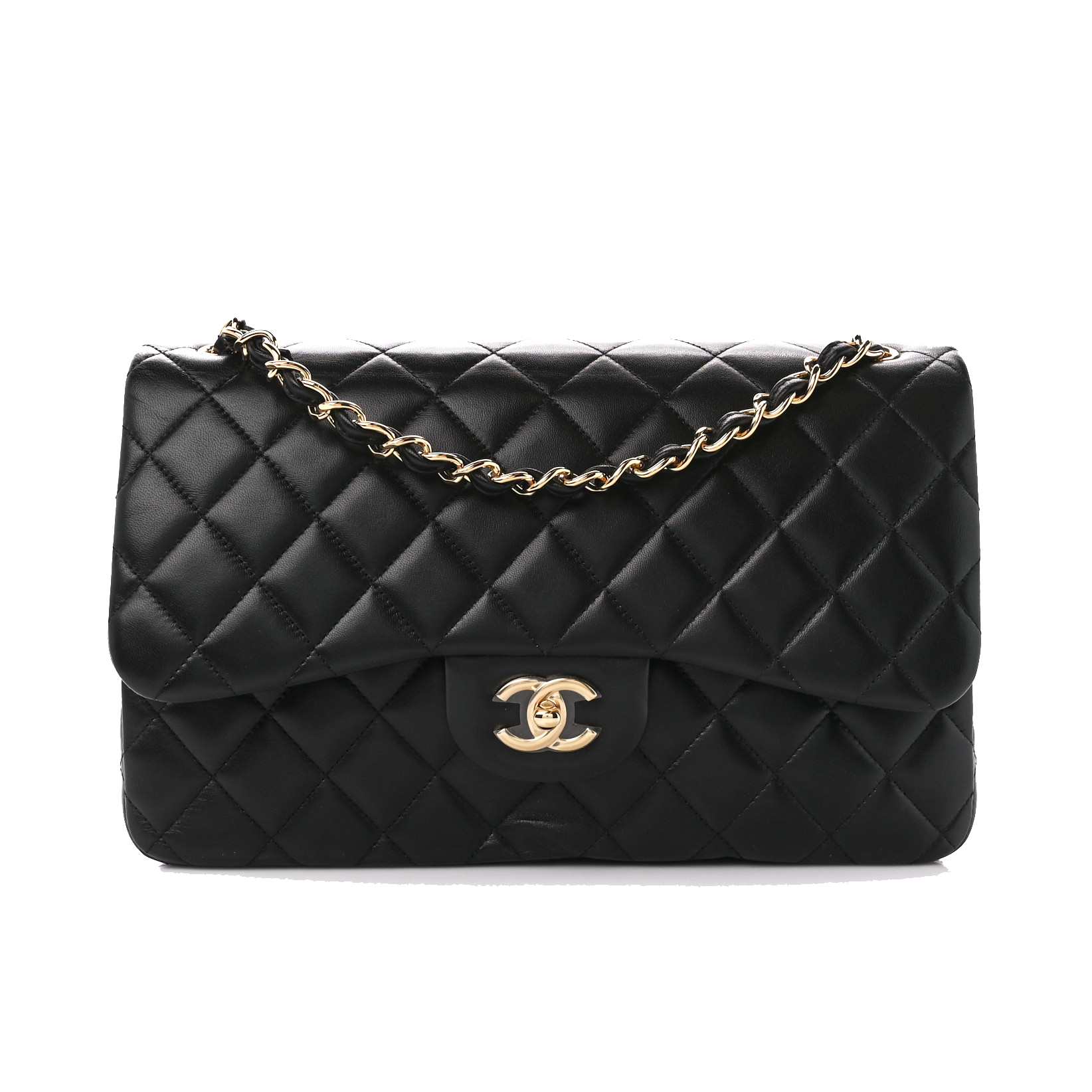 CHANEL LAMBSKIN QUILTED JUMBO DOUBLE FLAP BLACK