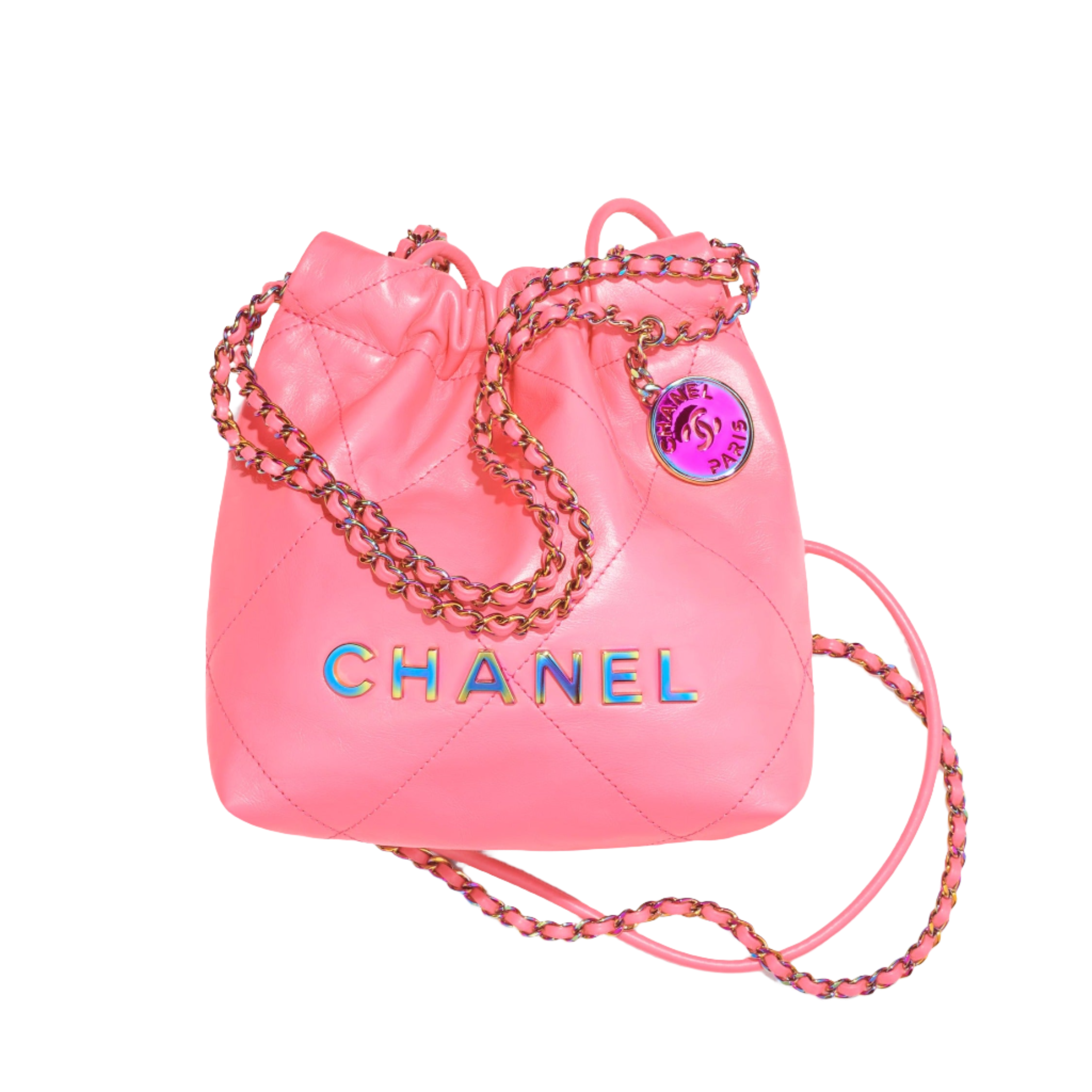 CHANEL mini handbag Shiny calfskin gold tone metal coral pink