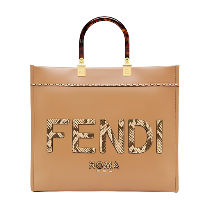 Fendi Women Sunshine Medium Light Brown Leather and Elaphe Shopper Bag