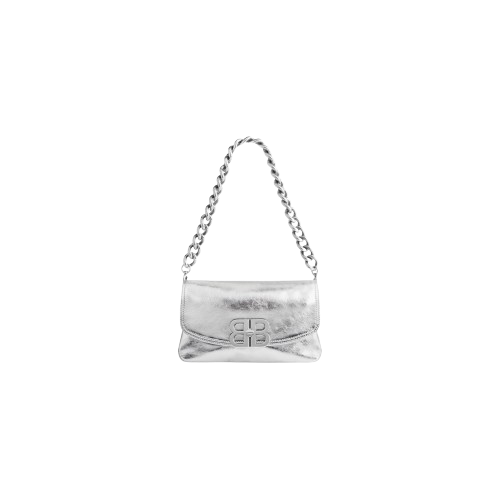 Bb Soft Small Flap Bag Metallized in Silver Balenciaga