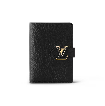 Louis Vuitton Unisex LV Vertical Compact Wallet Black Arizona Beige Taurillon Leather