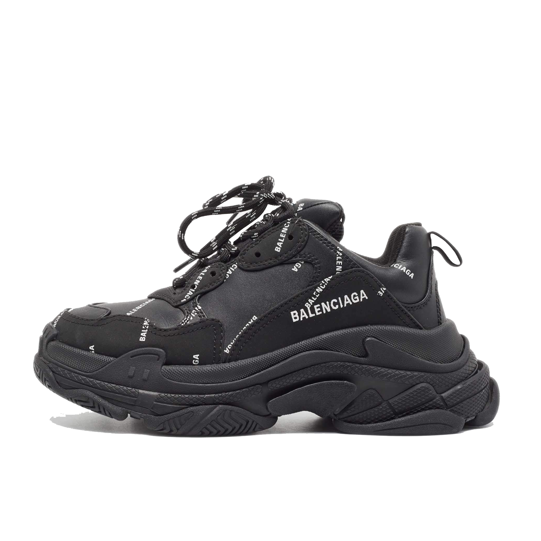 Balenciaga Black Faux Leather and Nubuck Allover Logo Triple S Sneakers