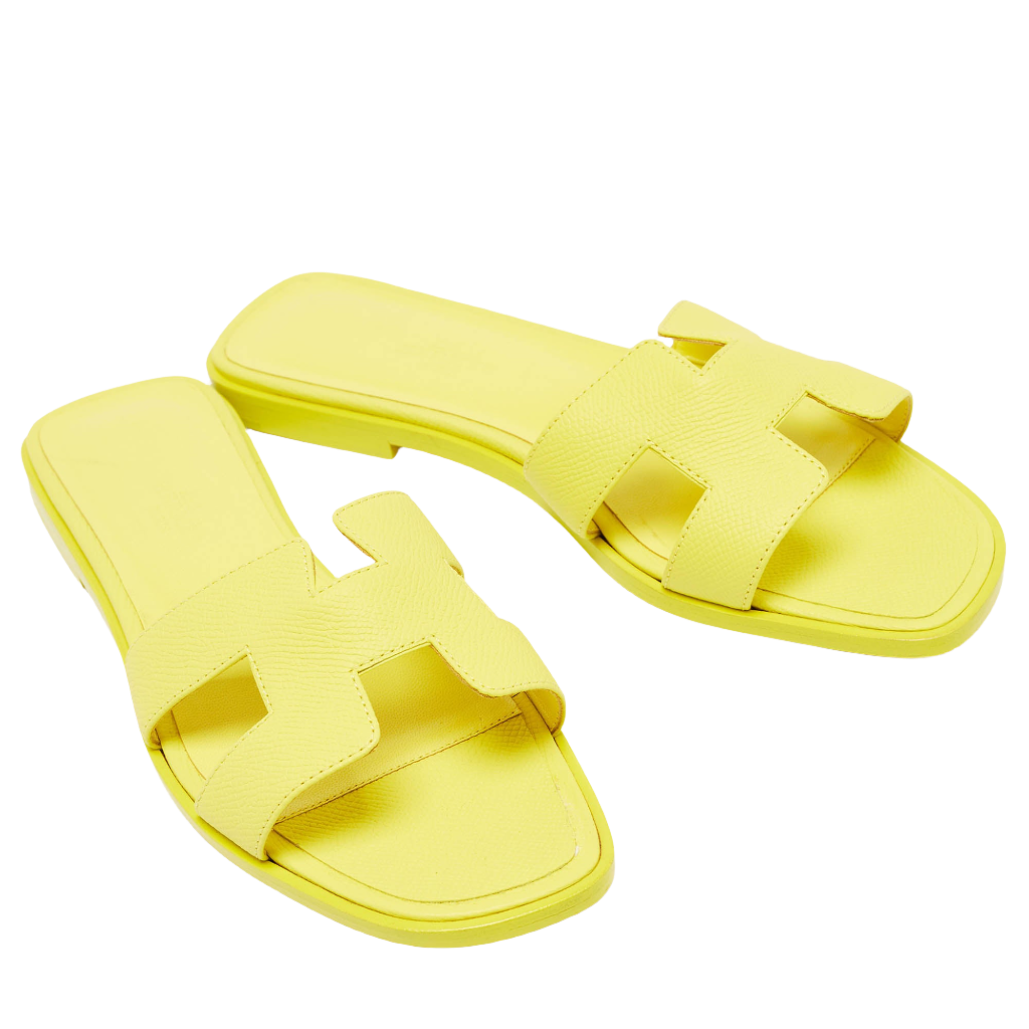 Hermes Yellow Leather Oran Flat Slides