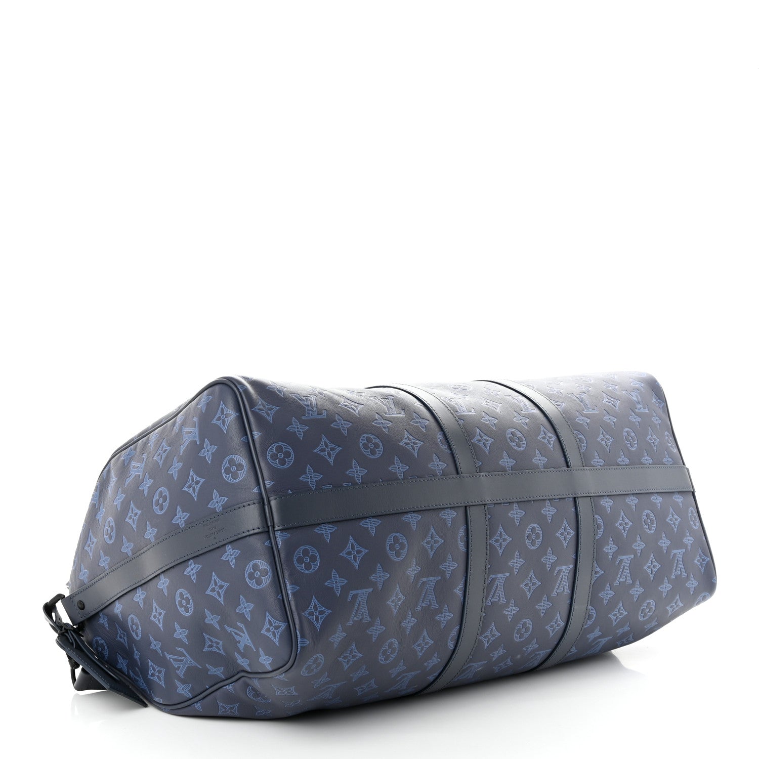 LOUIS VUITTON CALFSKIN MONOGRAM SHADOW KEEPALL BANDOULIERE 50 NAVY