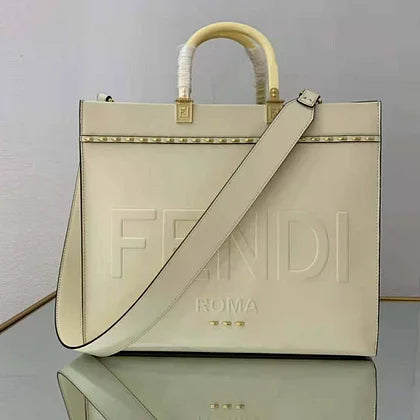 Fendi Women Sunshine Medium White Leather Shopper