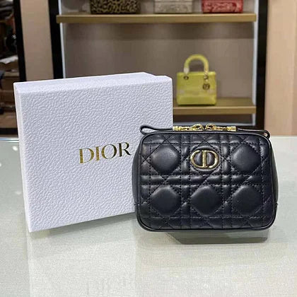 Dior Women Small Dior Caro Zipped Pouch Black Cannage Lambskin