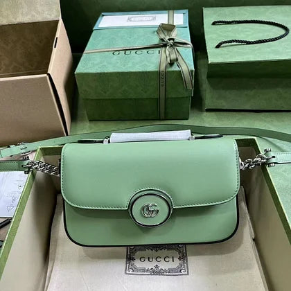 Gucci Women Petite GG Mini Shoulder Bag Light Green Leather Double G