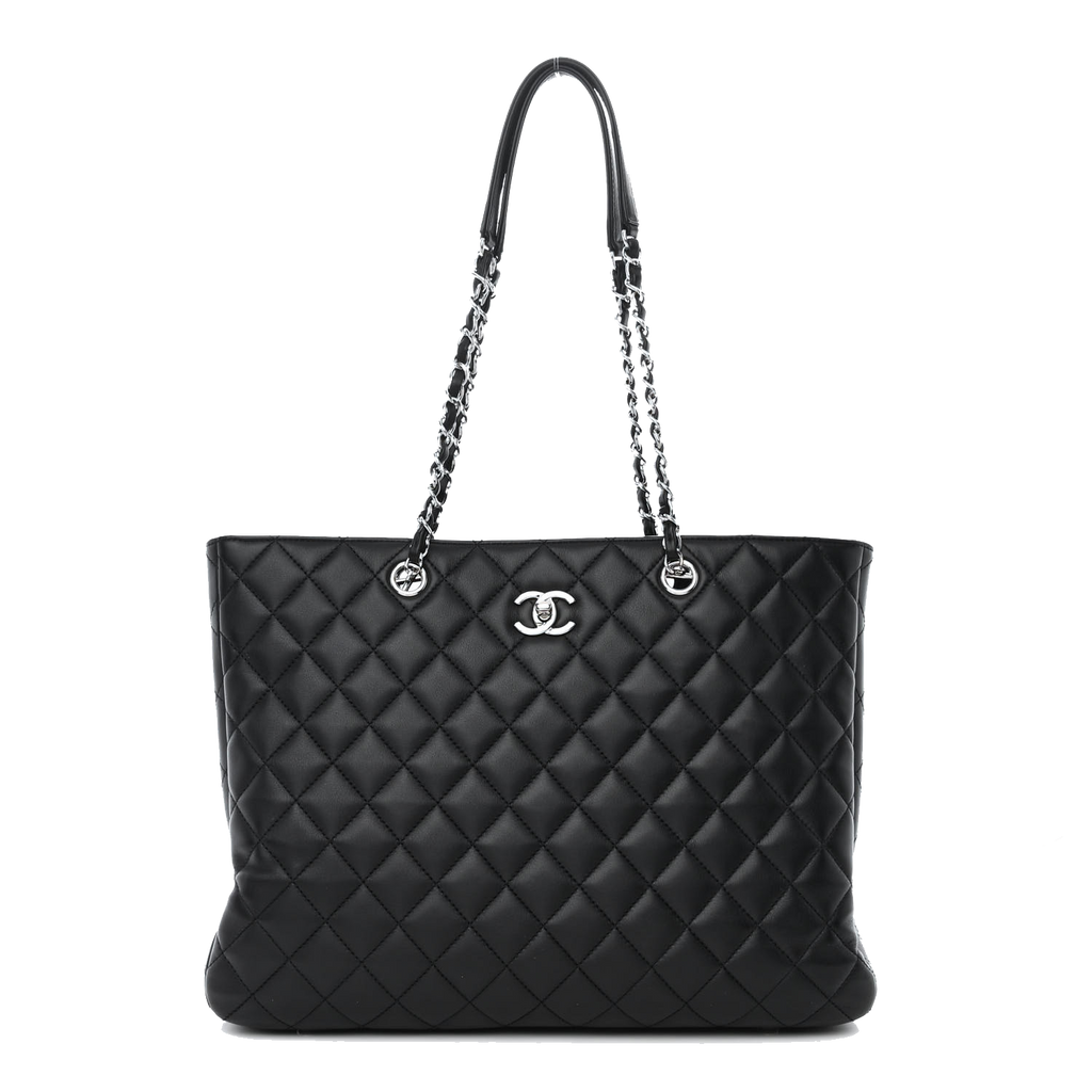CHANEL CALFSKIN QUILTED LARGE TURN LOCK SHOPPING TOTE BLACK