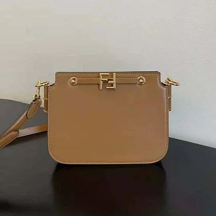 Fendi Women Touch Leather Bag with A Metal FF Clasp-Brown