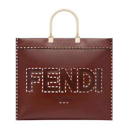 Fendi Women Sunshine Medium Leather Shopper-Maroon