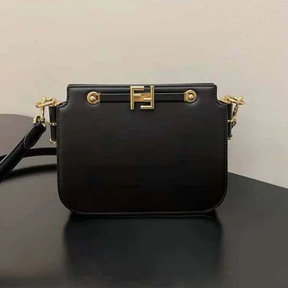 Fendi Women Touch Leather Bag with A Metal FF Clasp-Black