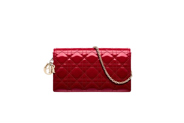 Lady Dior Pouch  Cherry Red Cannage Patent Calfskin  Dior Couture