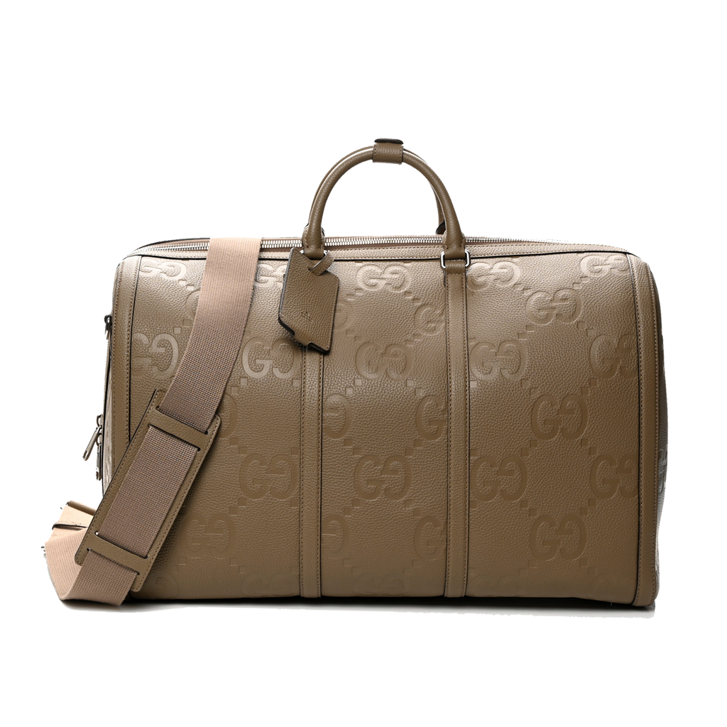 Gucci Piuma Calfskin Jumbo Gg Embossed Large Duffle Bag Good Taupe