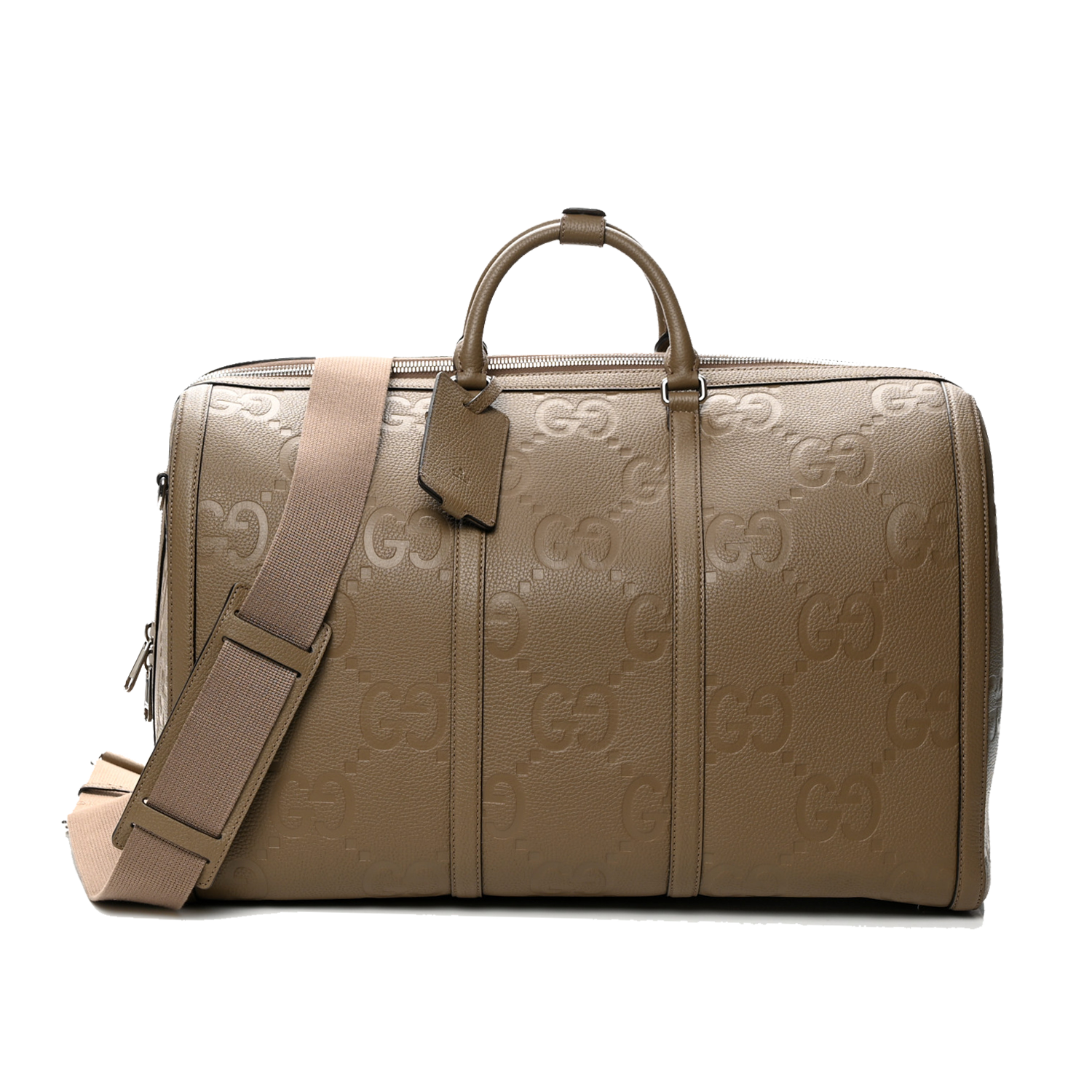 Gucci Piuma Calfskin Jumbo Gg Embossed Large Duffle Bag Good Taupe