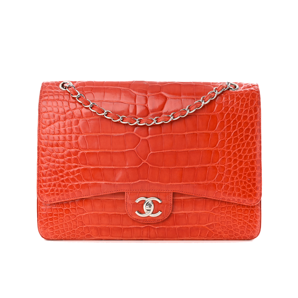 CHANEL ALLIGATOR MAXI DOUBLE FLAP RED