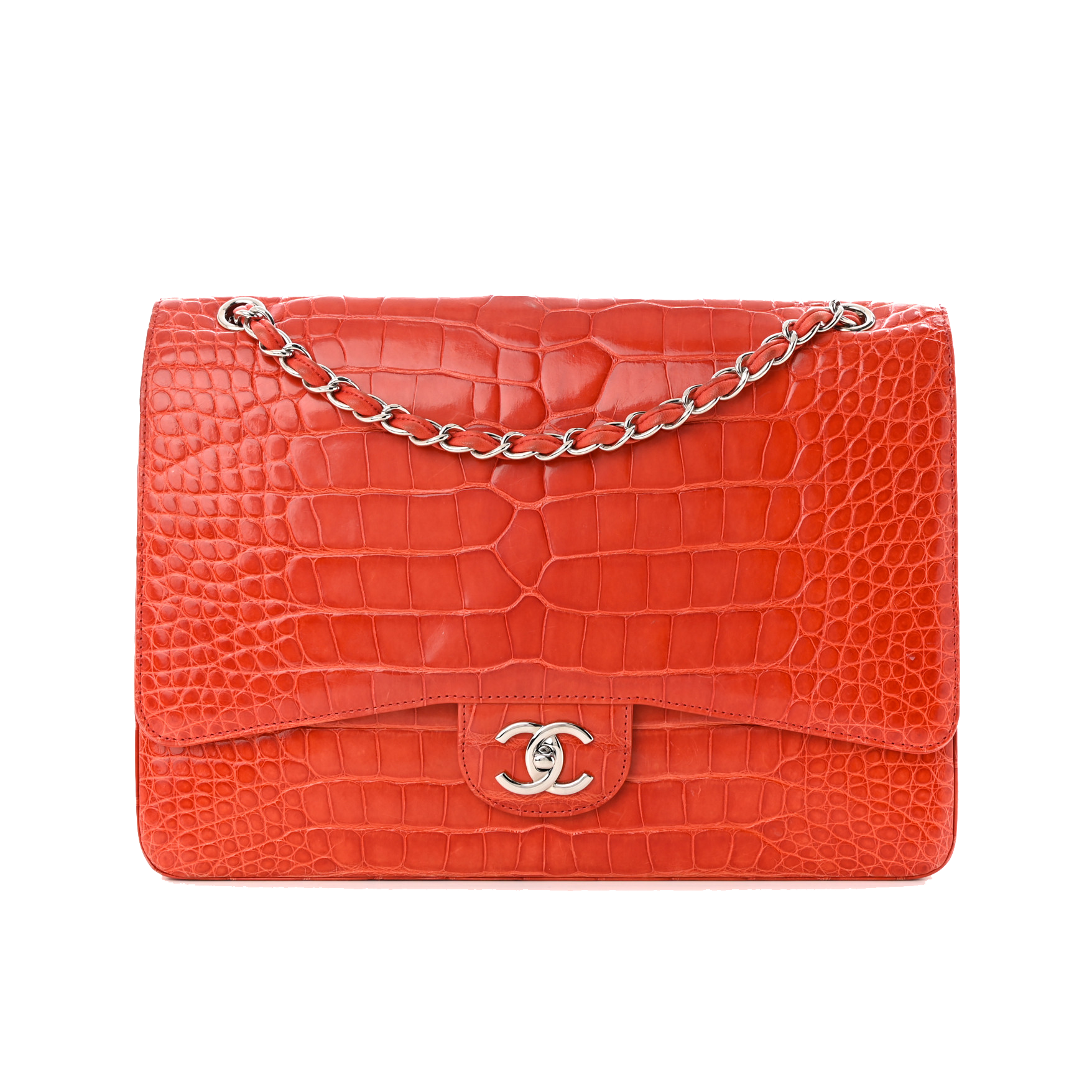 CHANEL ALLIGATOR MAXI DOUBLE FLAP RED