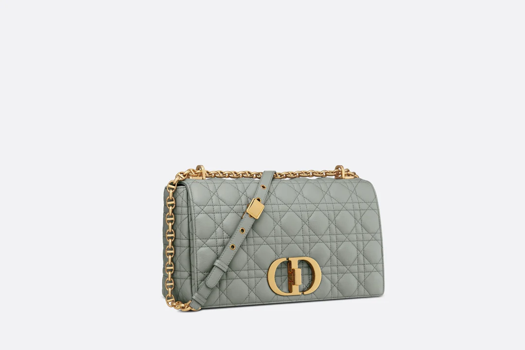 Large Dior Caro Bag  Gray Supple Cannage Calfskin  Dior Couture