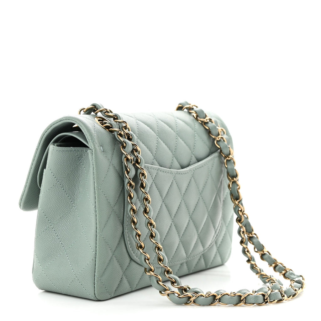 CHANEL CAVIAR QUILTED SMALL DOUBLE FLAP LIGHT BLUE