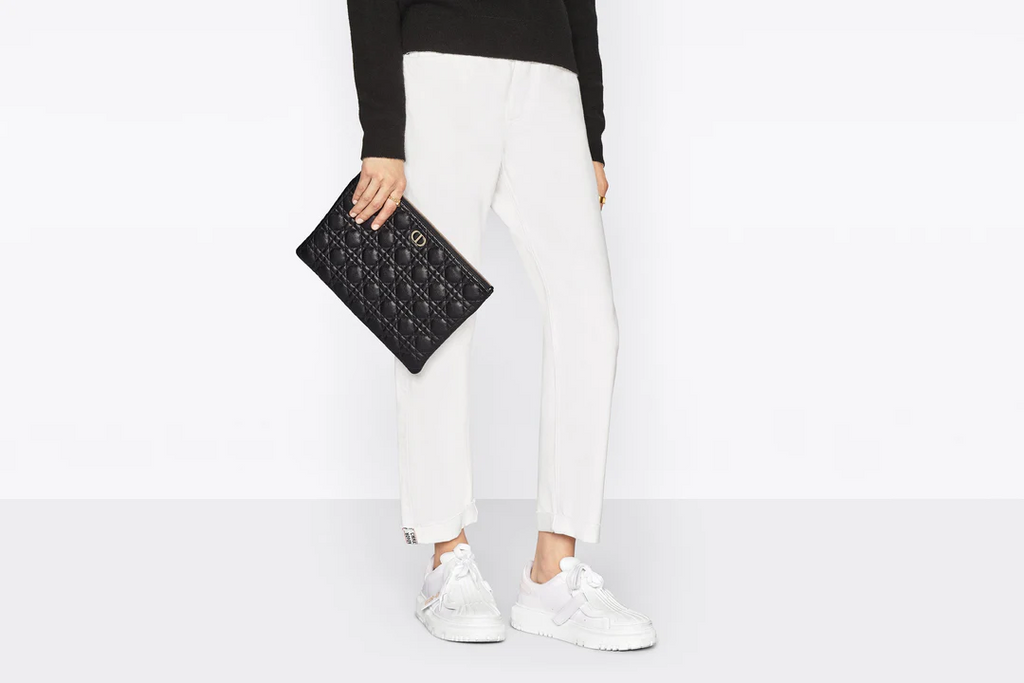 Large Dior Caro Daily Pouch  Black Supple Cannage Calfskin  Dior Couture