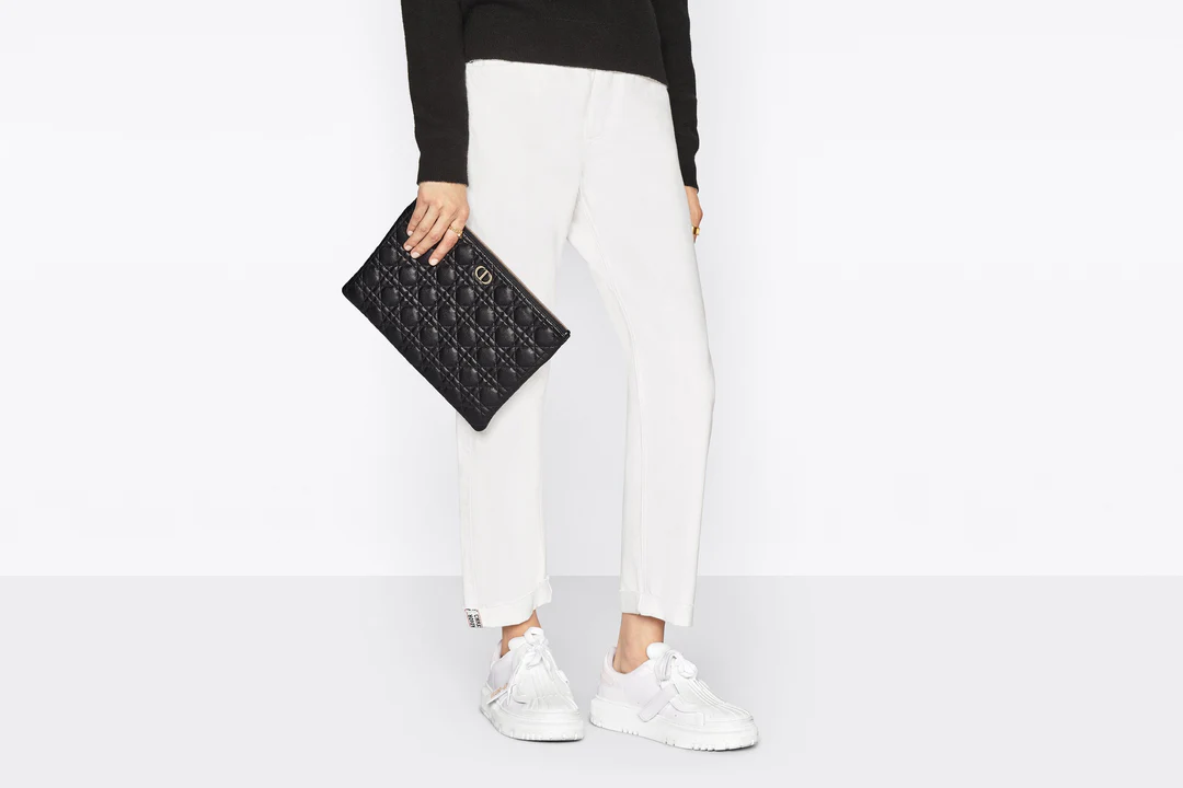 Large Dior Caro Daily Pouch  Black Supple Cannage Calfskin  Dior Couture