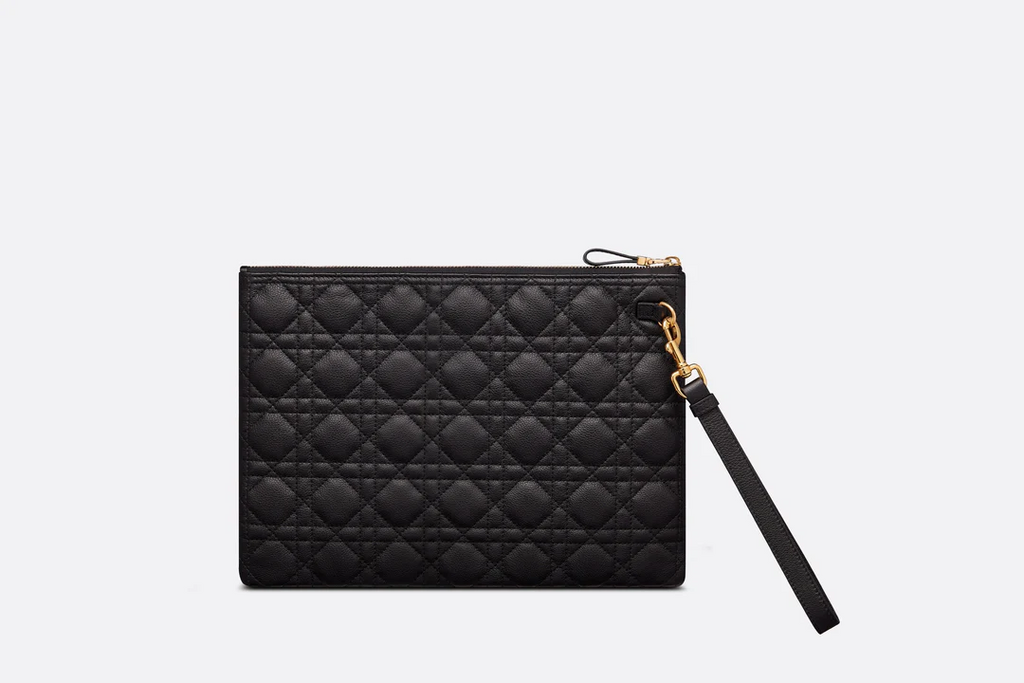Large Dior Caro Daily Pouch  Black Supple Cannage Calfskin  Dior Couture