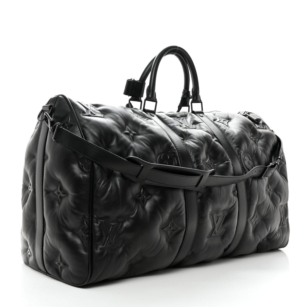 Louis Vuitton Lambskin Monogram Keepall Puffer Xl Bandouliere 75 Black