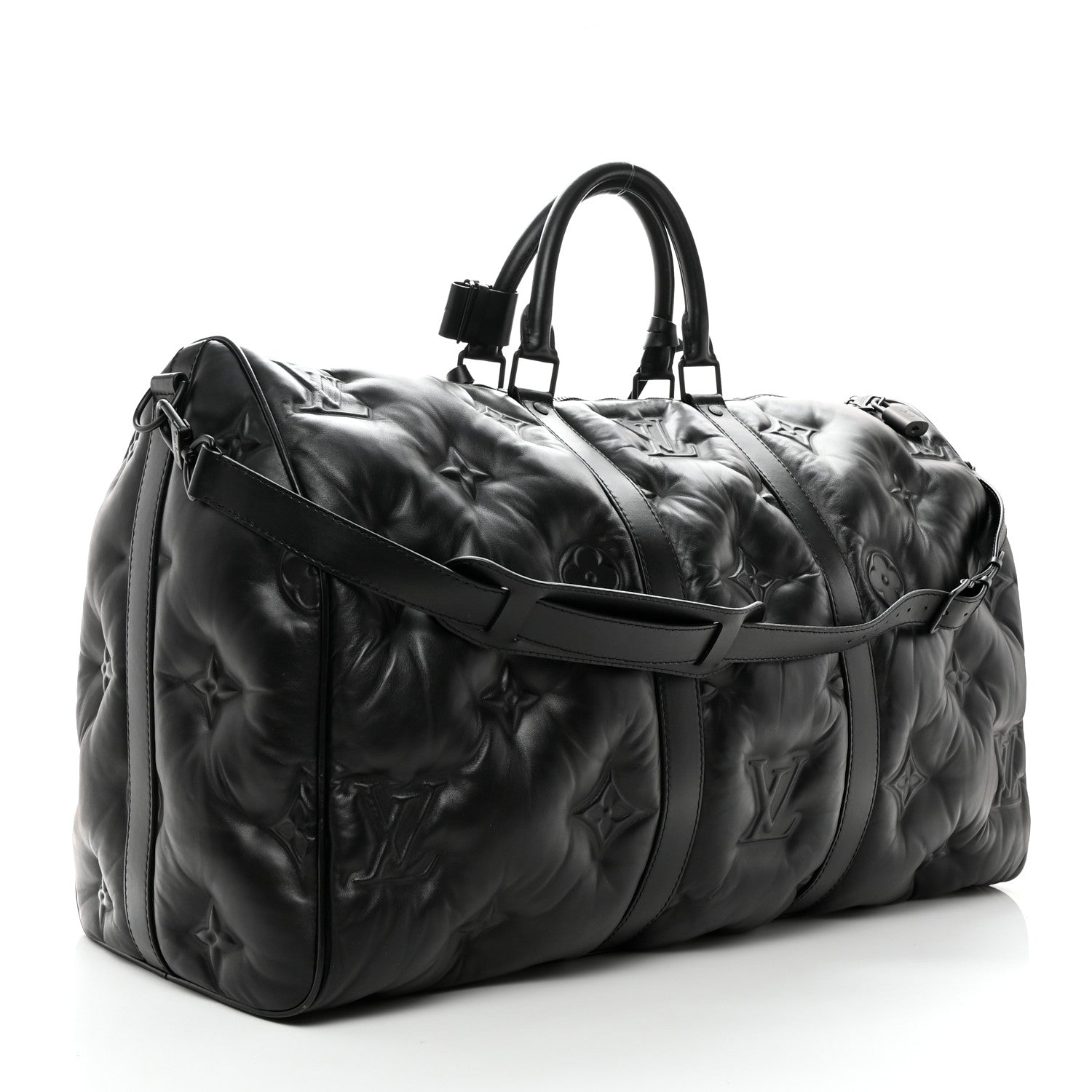 Louis Vuitton Lambskin Monogram Keepall Puffer Xl Bandouliere 75 Black
