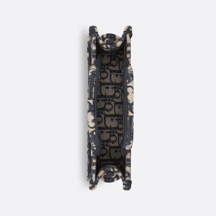 DIOR BOOK TOTE MINI TOTE WITH STRAP  BLUE AND BEIGE OBLIQUE EMBR COUTURE