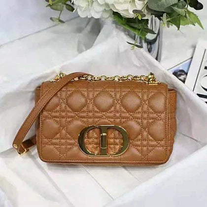 Dior Women Small Dior Caro Bag Cognac-Colored Supple Cannage Calfskin