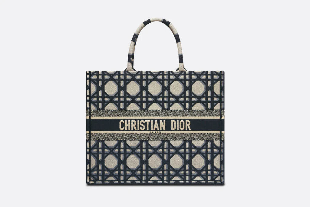 Large Dior Book Tote  Beige and Blue Macrocannage Embroidery _42_x_35  Dior Couture