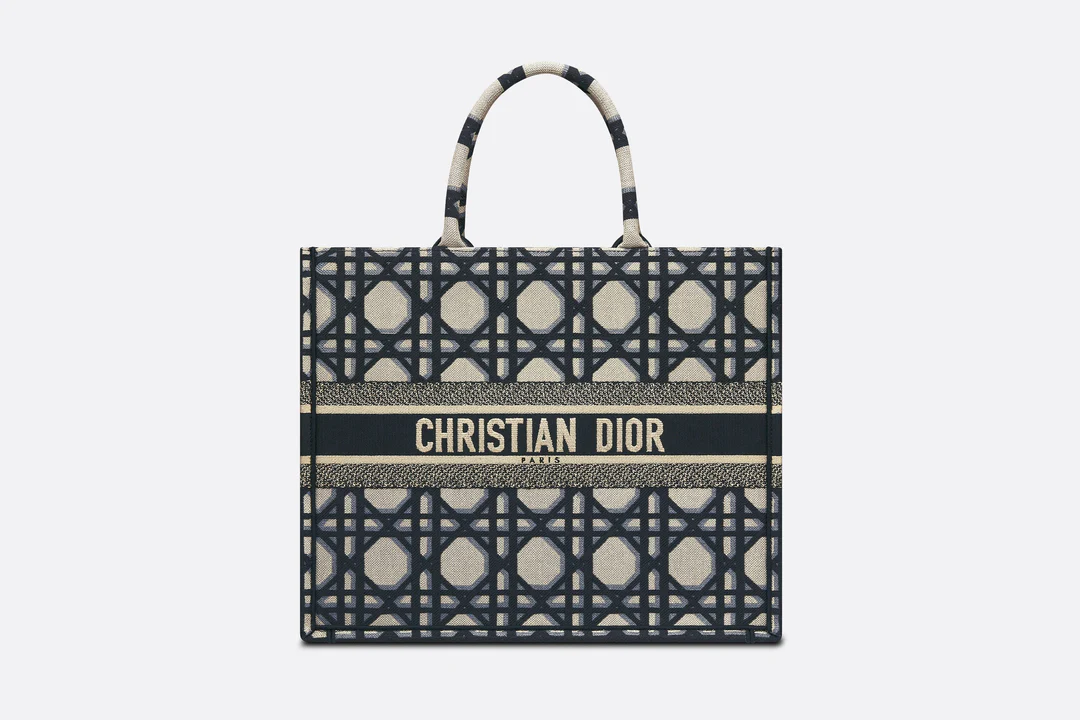 Large Dior Book Tote  Beige and Blue Macrocannage Embroidery _42_x_35  Dior Couture