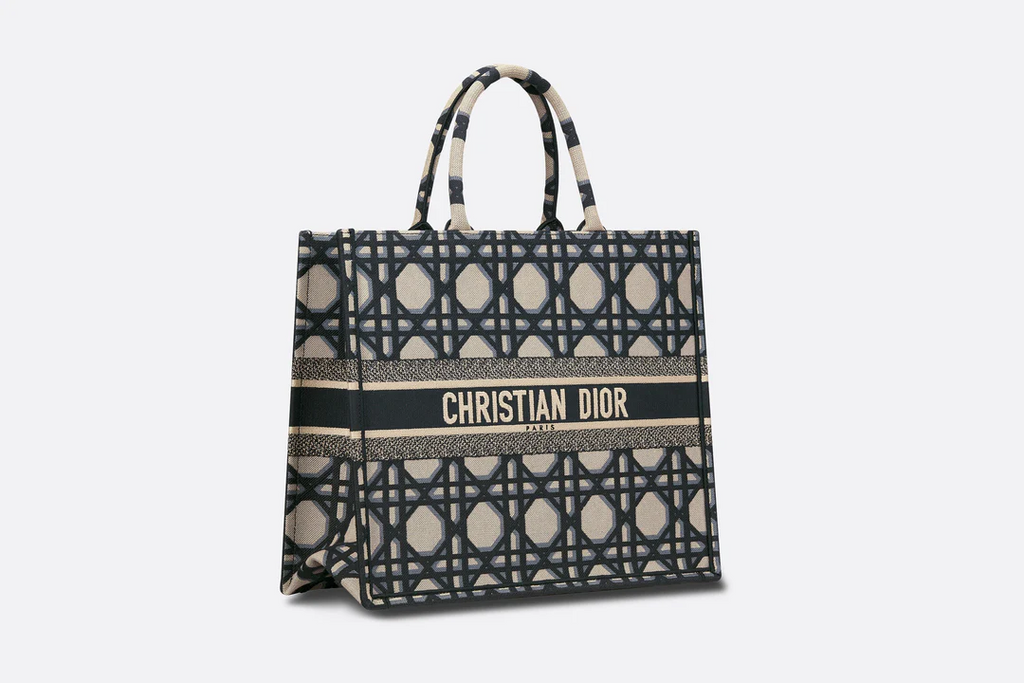 Large Dior Book Tote  Beige and Blue Macrocannage Embroidery _42_x_35  Dior Couture
