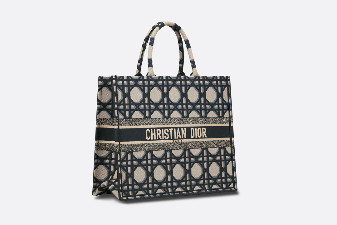 Large Dior Book Tote  Beige and Blue Macrocannage Embroidery _42_x_35  Dior Couture